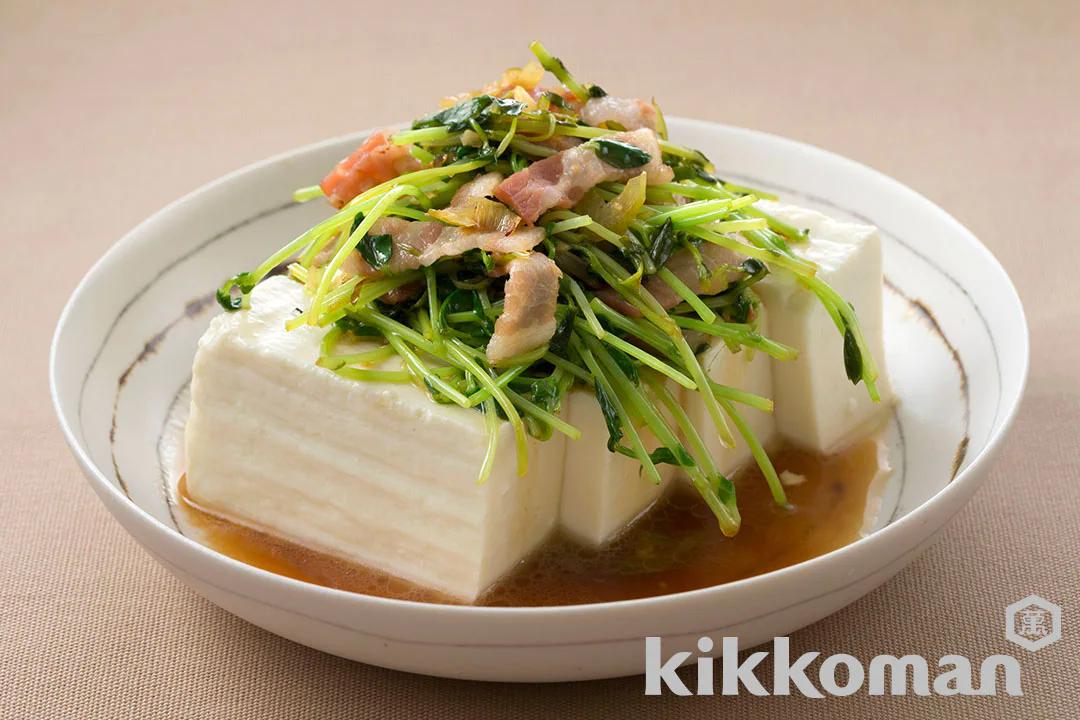 Chilled Tofu with Pea Sprouts and Bacon