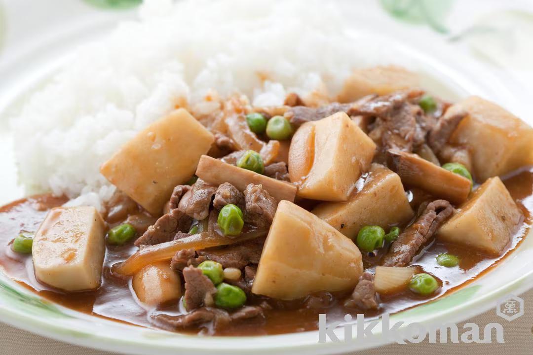 Beef Stroganoff with Japanese Taro