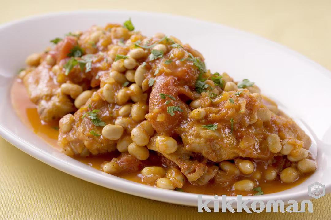 Tomato Simmered Soybeans and Chicken Wings
