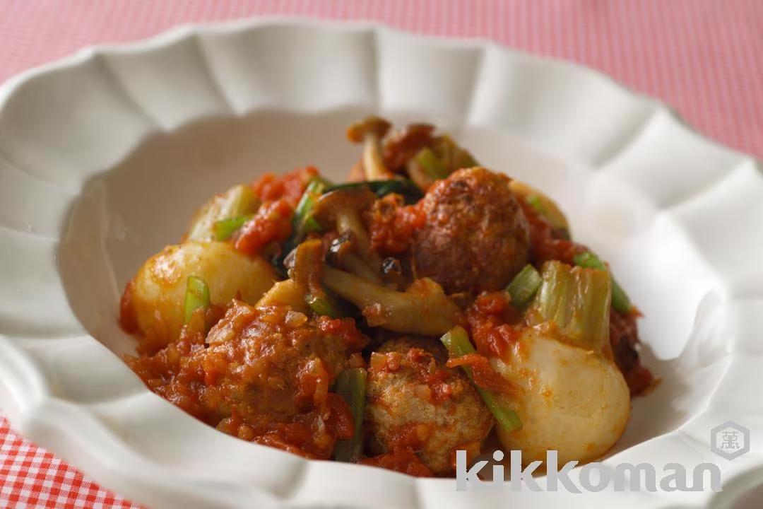 Simmered Meatballs and Turnips in Tomato Sauce