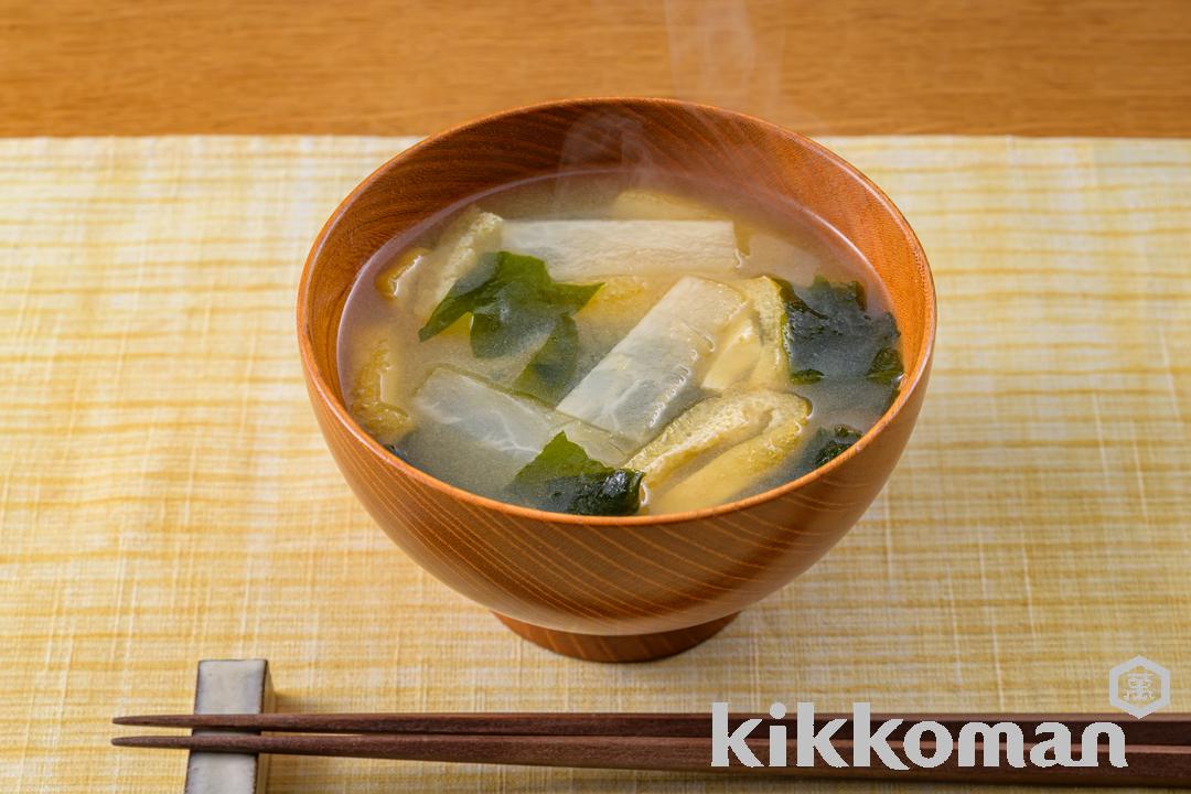 Miso Soup with Daikon Radish, Aburaage and Wakame Seaweed