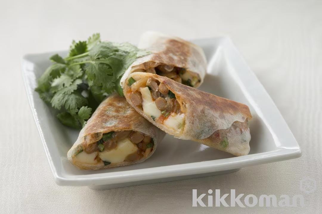 Kimchi and Natto Fried Spring Rolls