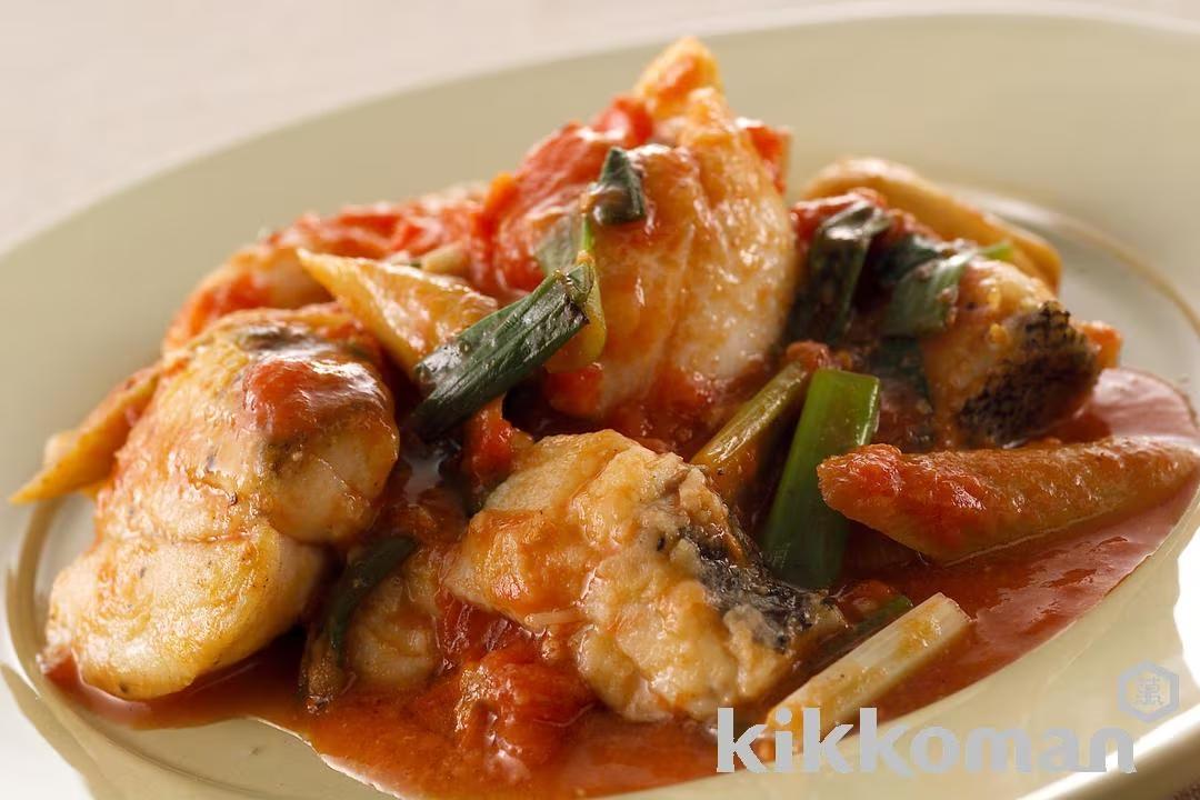 Burdock Root and Cod Simmered in Tomato Sauce