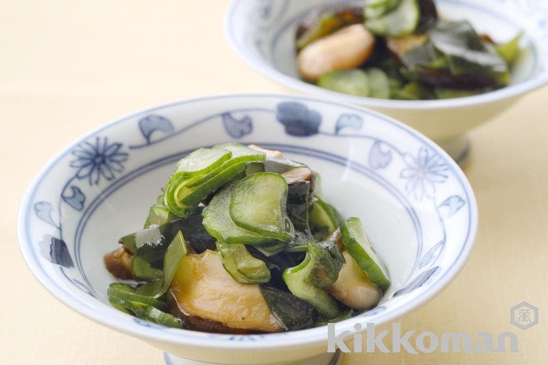 Pickled Mushrooms, Wakame Seaweed and Cucumbers