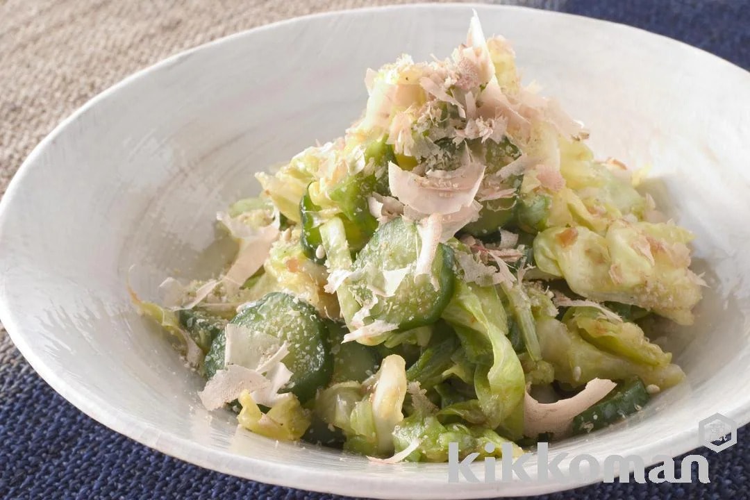 Cabbage and Cucumber with Pickled Apricot and Bonito Flakes