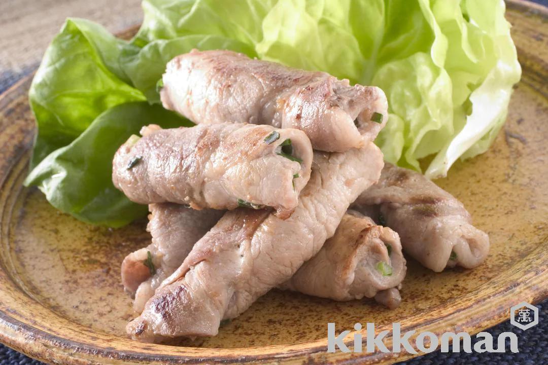 Pan-Fried Pork Rolls with Umeboshi and Negi