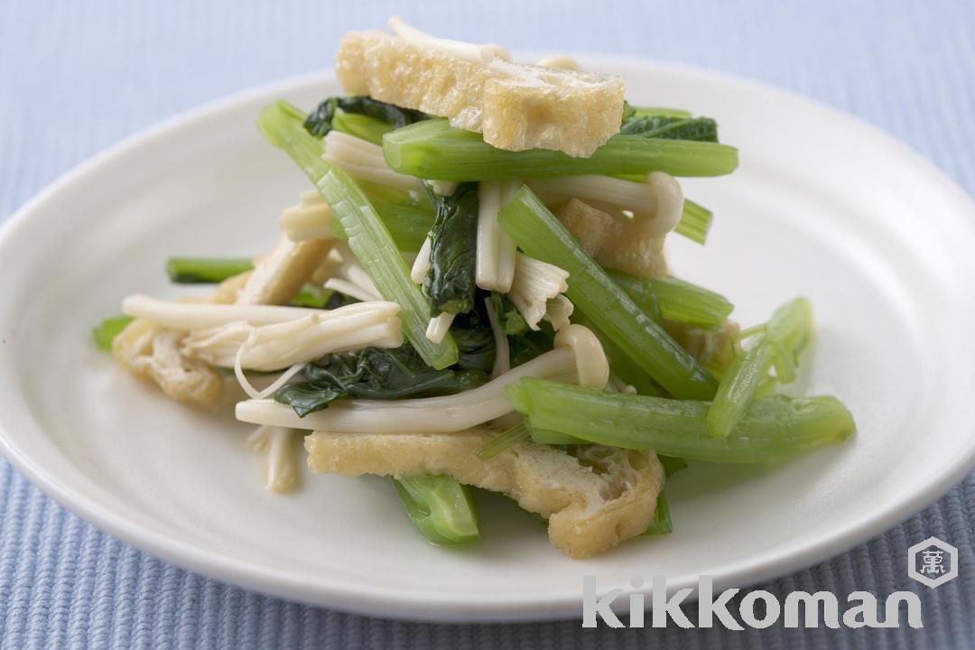 Seasoned Mustard Spinach, Enoki Mushrooms and Deep-Fried Tofu