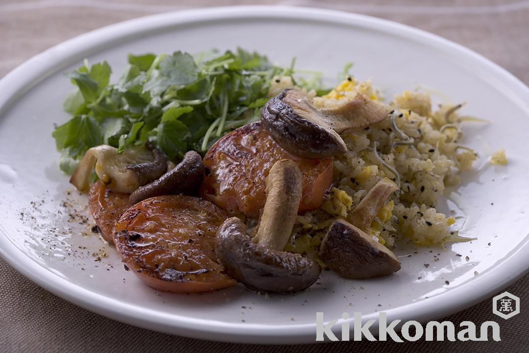 Pan-Fried Vegetables with Chirimenjako Brown Rice