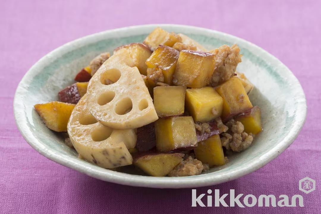 Simmered Sweet Potato and Lotus Root (Kimpira)