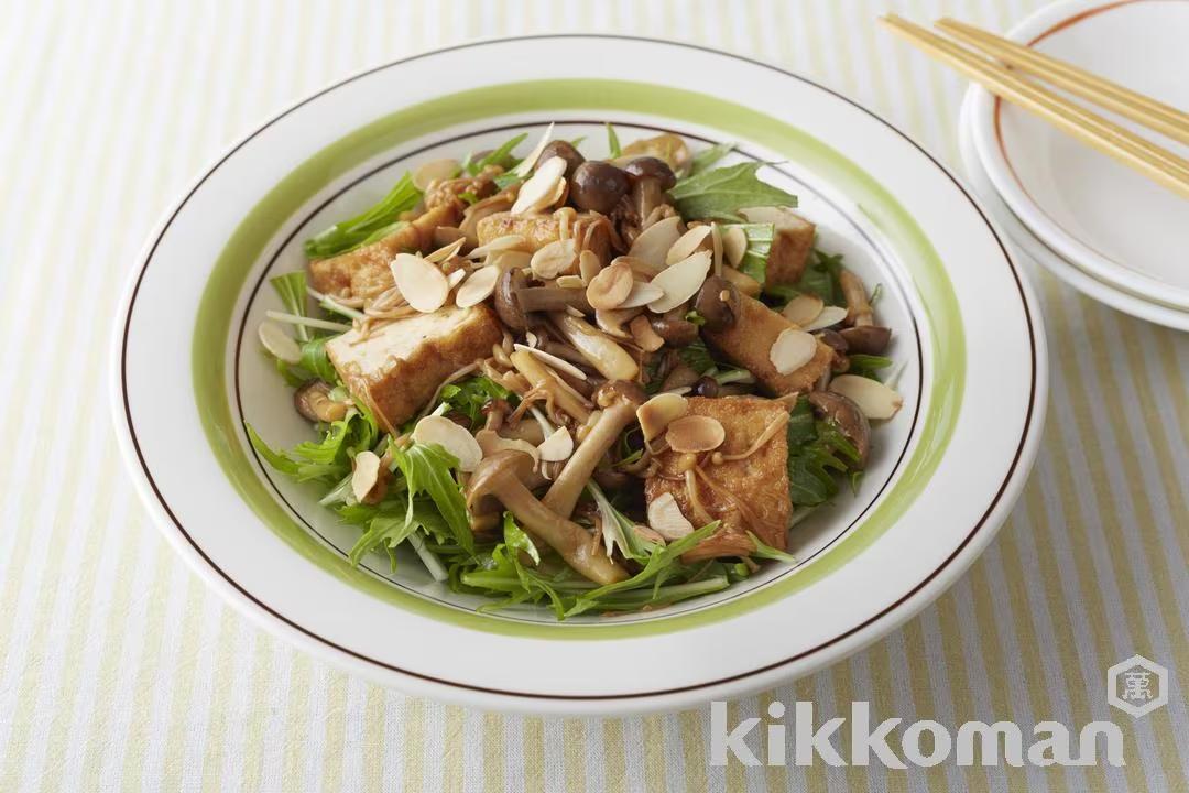 Atsuage, Mushroom and Mizuna Salad