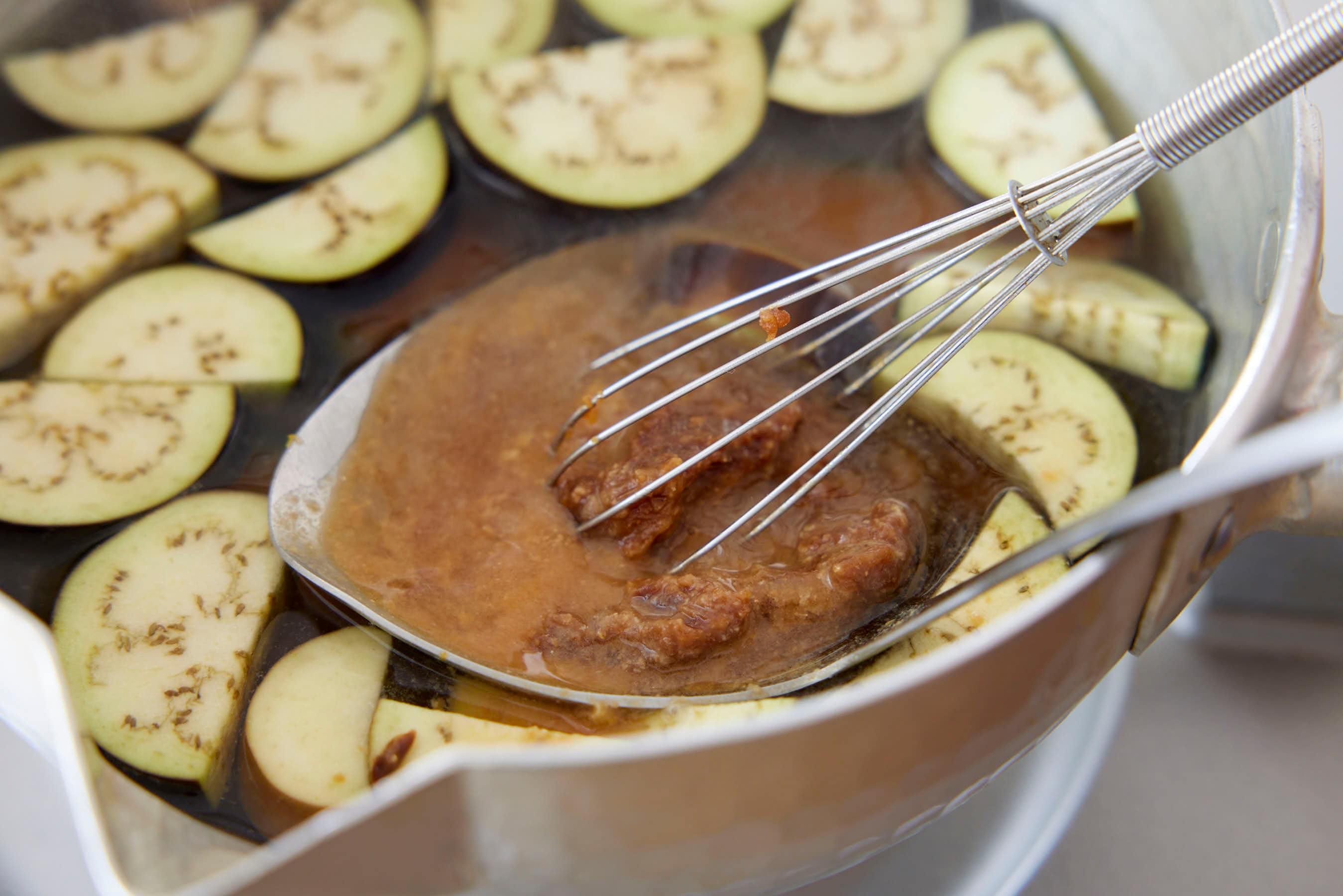 Miso Soup with Kabocha and Japanese Eggplant