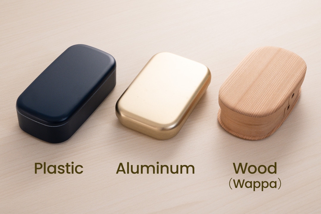 Example of bento boxes made with different materials