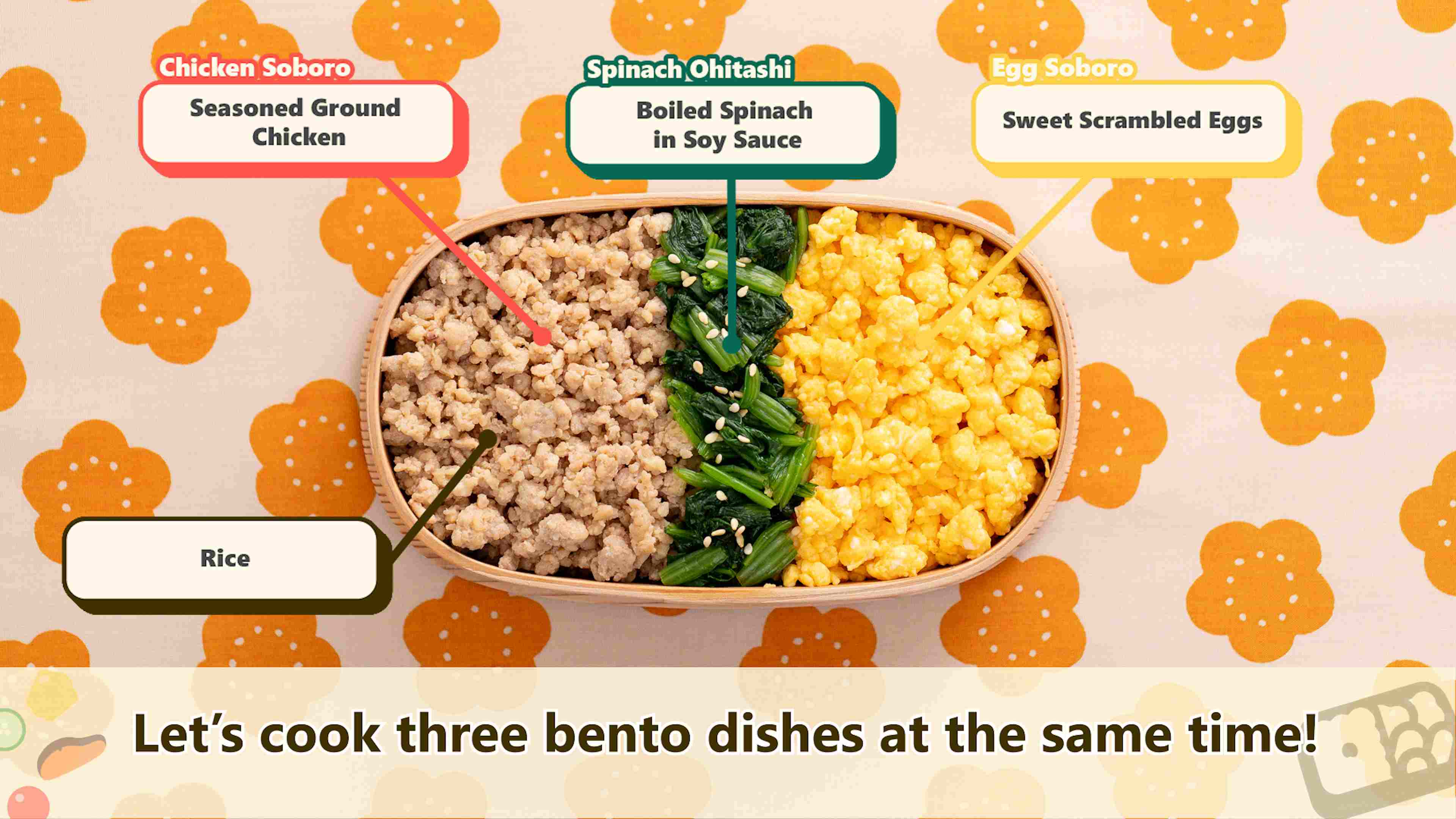 Chicken and Egg Soboro Rice Bento Structure