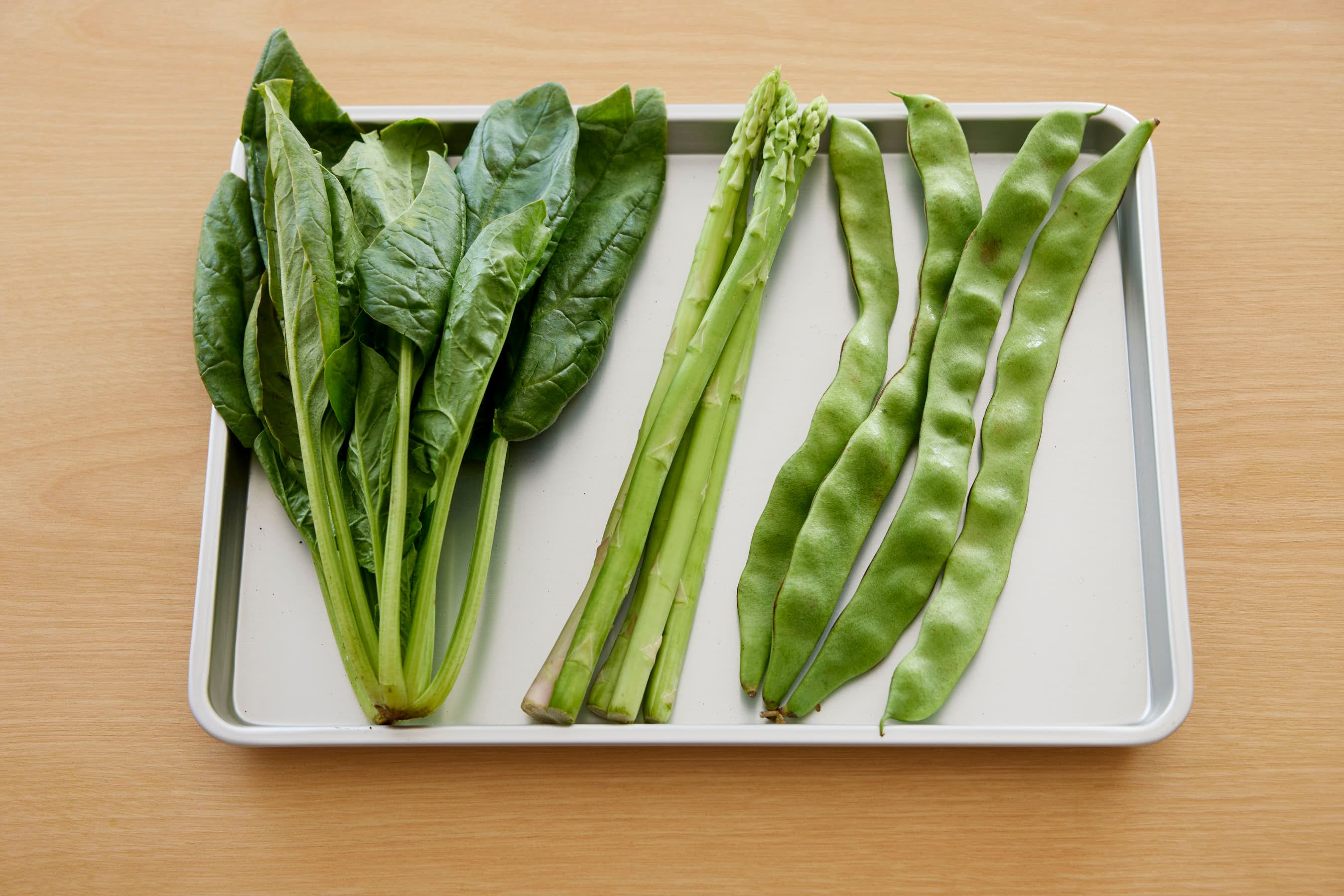 Spinach, Moroccan green beans, green asparagus