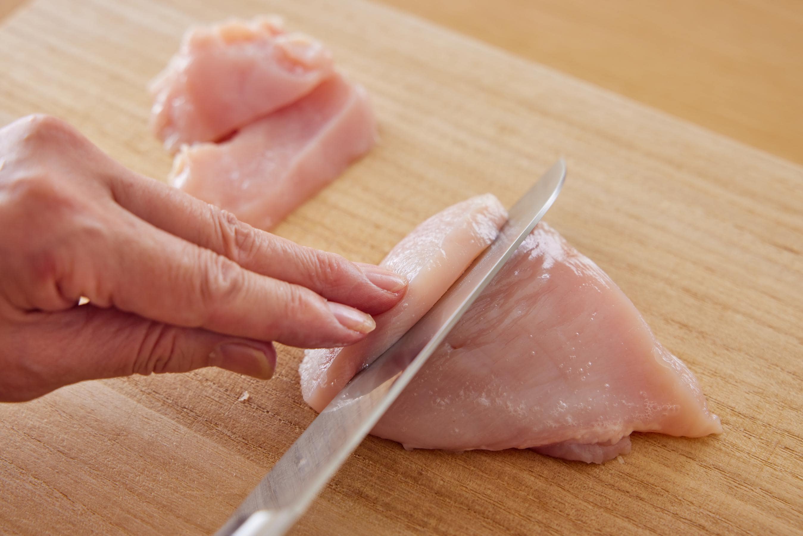 slicing the chicken breast