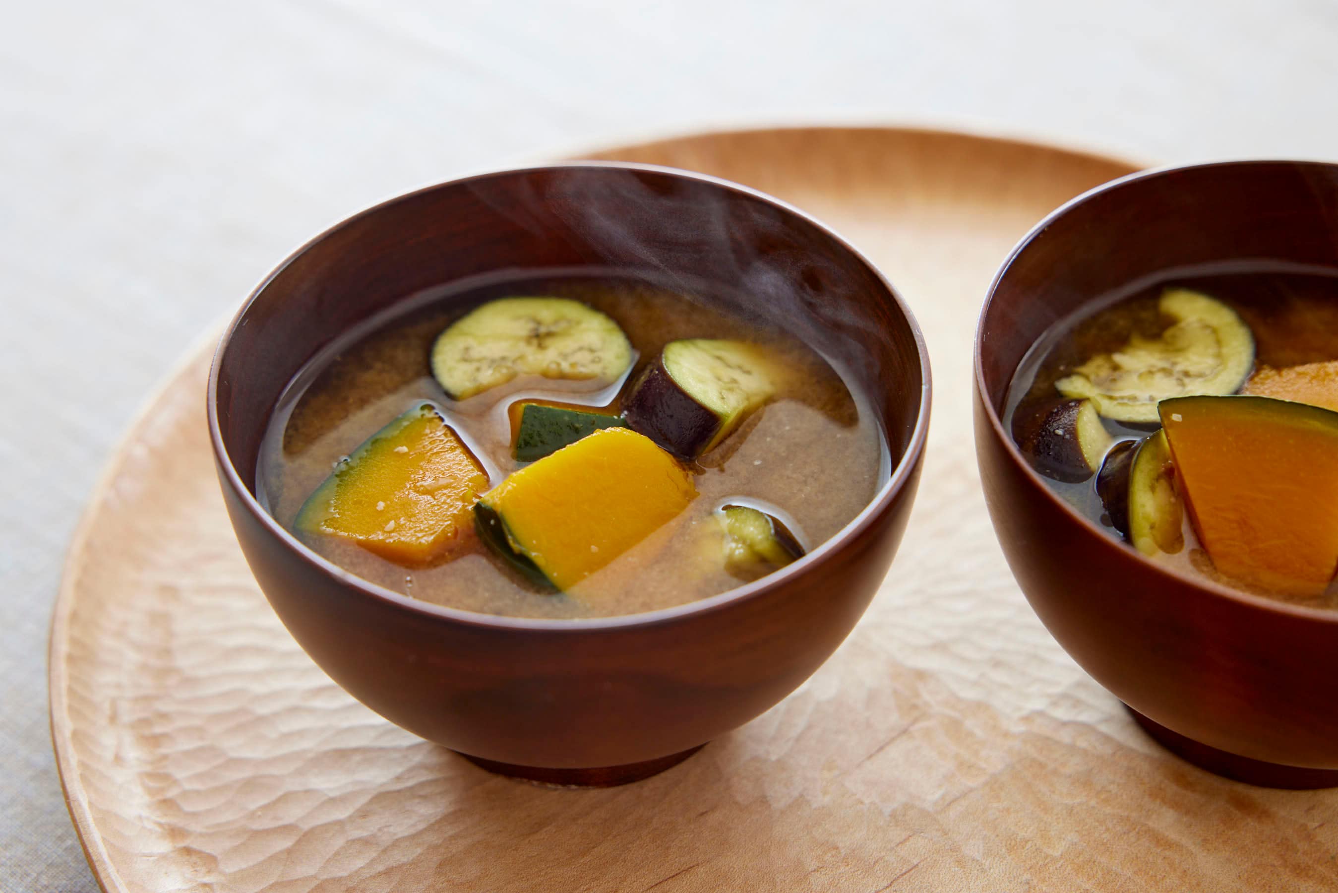 Miso Soup with Kabocha and Japanese Eggplant