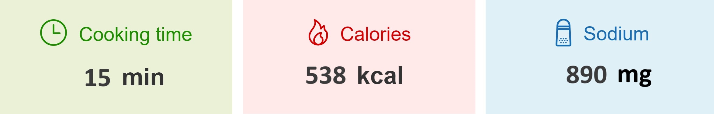cooking time 15 min, Calories 538kcal, sodium 890mg