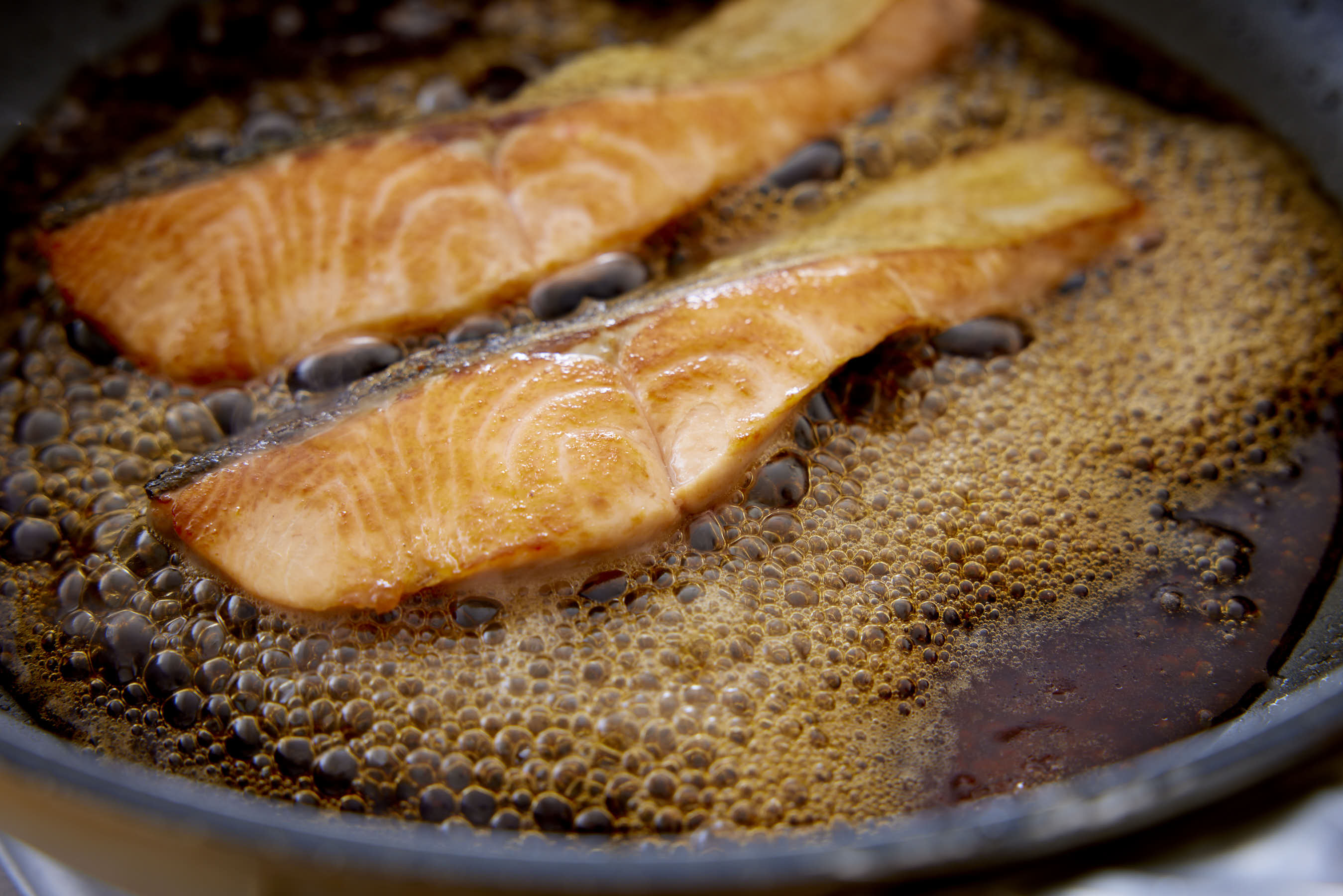 Cooking teriyaki salmon