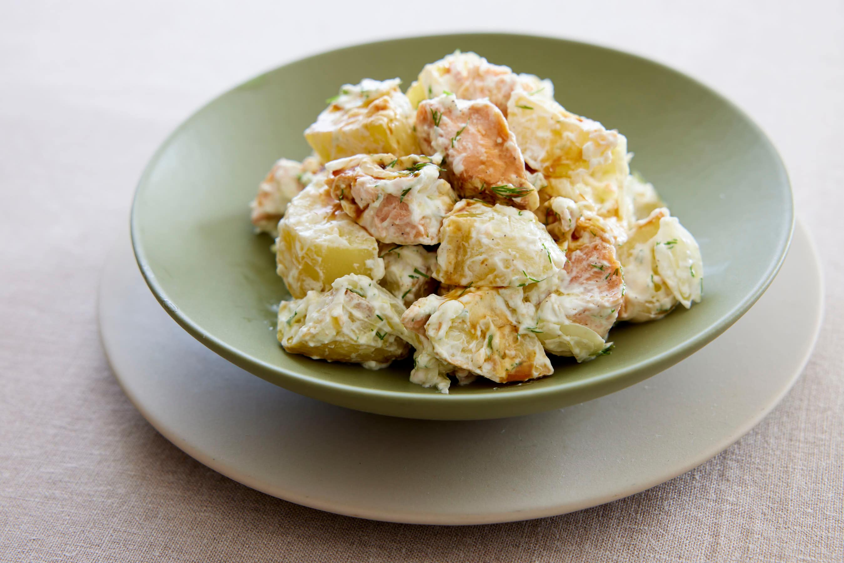 Teriyaki Salmon with Roasted Potatoes and Dill Yogurt Salad