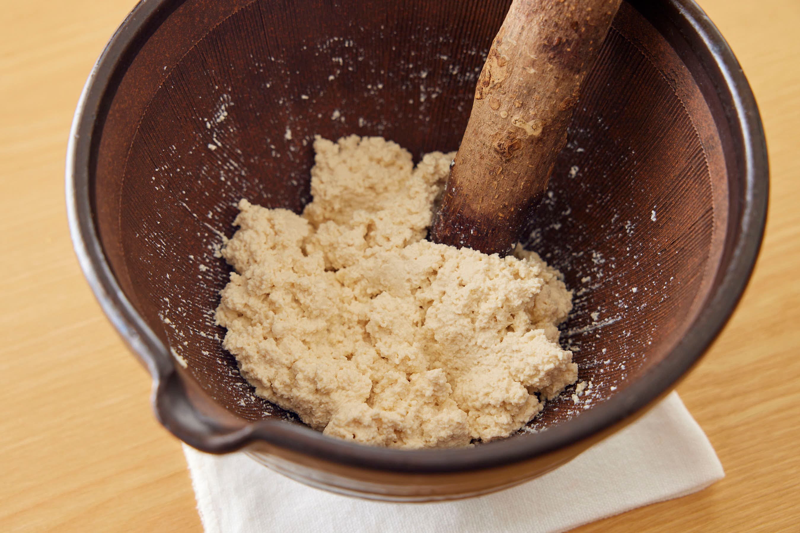 Mashing the tofu