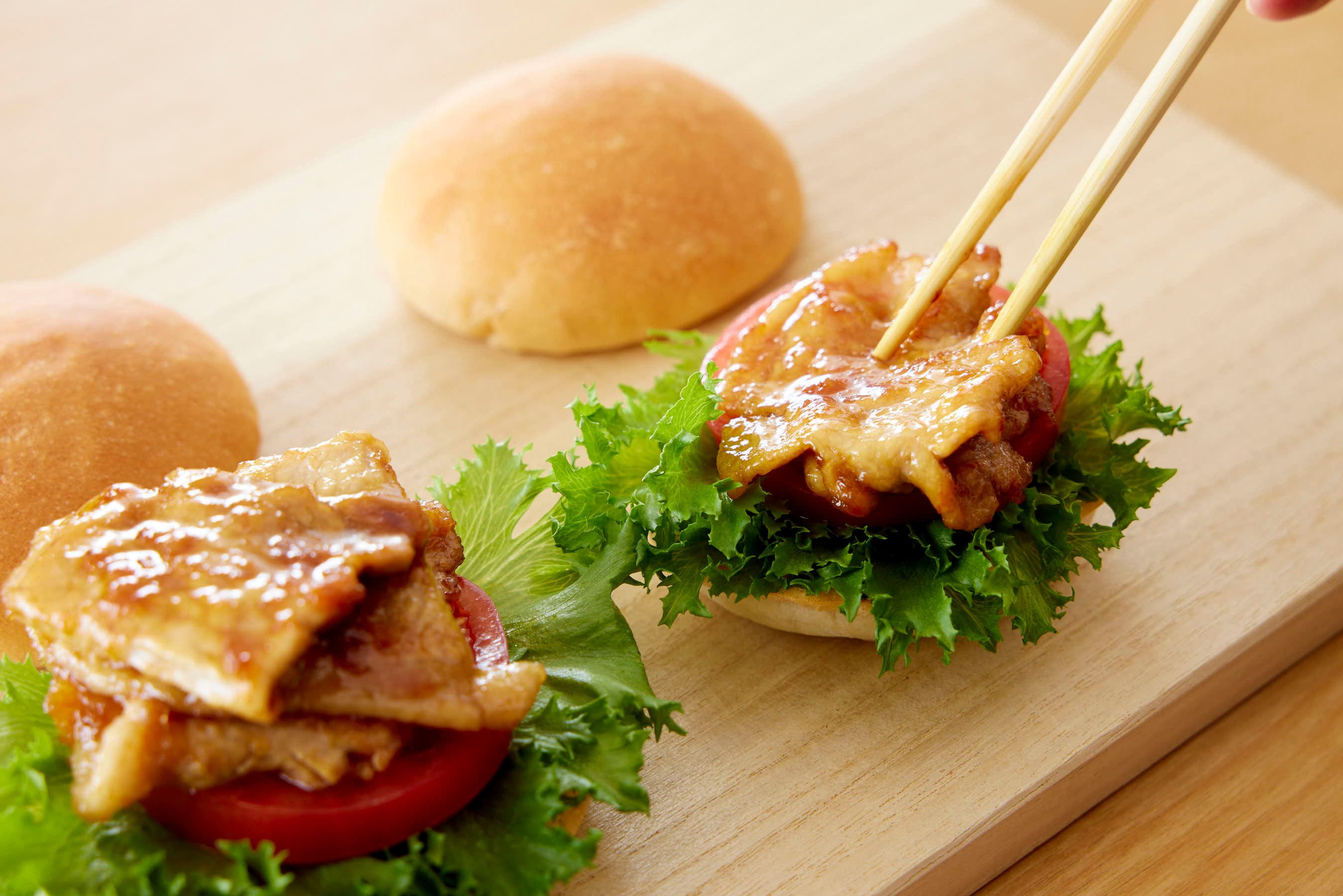 Making the Grilled Ginger Pork (Shogayaki) Burger
