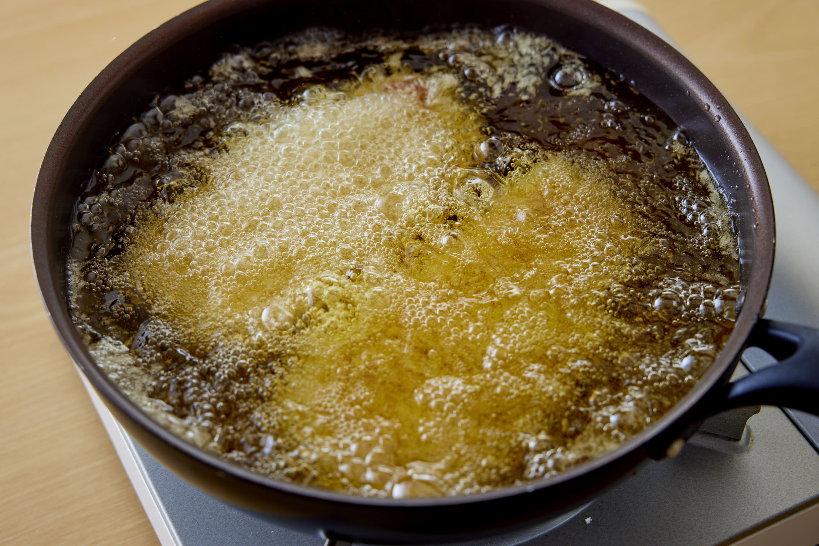 Deep-frying the pork