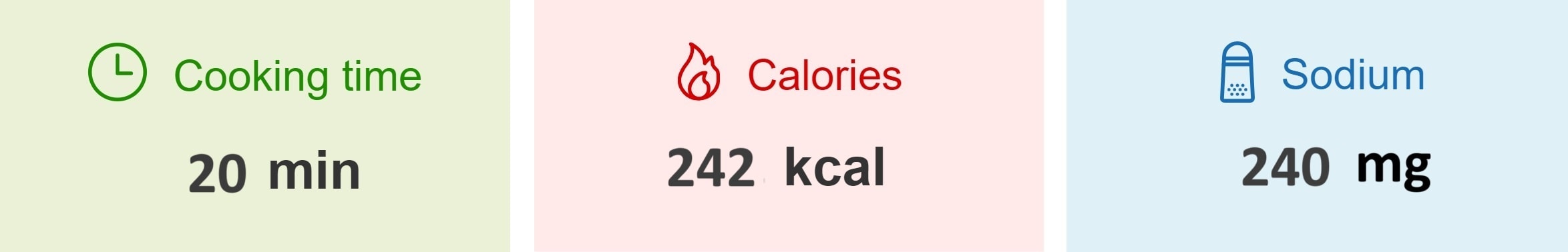cooking time 20 min, Calories 242kcal, sodium 240mg