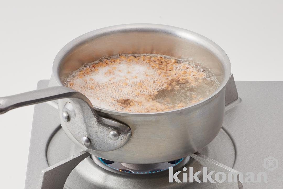 Use hot water to rehydrate for the amount of time indicated on the product package. Rehydrating can be done by both simmering in a pot and by soaking in hot water, and time for rehydration depends on both the product and the product form. Once rehydrated in hot water the amount will increase by about 3-fold.
