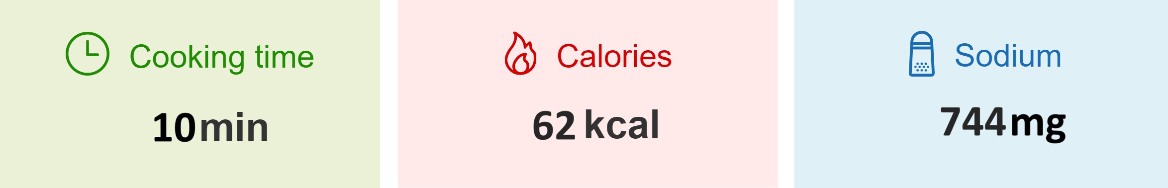 cooking time 10 min, Calories 62kcal, Sodium 744mg