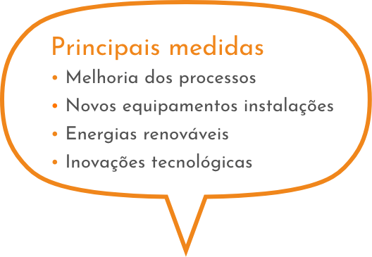 Principais medidas • Melhoria dos processos • Novos equipamentos instalações • Energias renováveis • Inovações tecnológicas