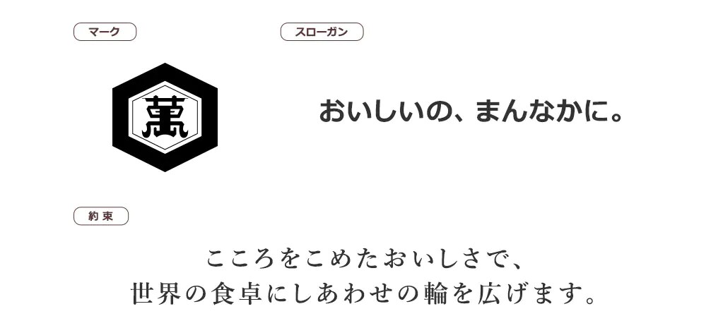 おいしいの、まんなかに。こころをこめたおいしさで、世界の食卓にしあわせの輪を広げます。