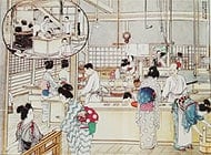 岩崎男爵邸二階建台所階上の真景(水野年方画) 増補註釈版 『食道楽』 夏の巻口絵