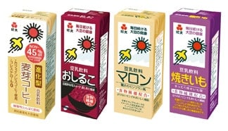 紀文 豆乳飲料「進化型麦芽コーヒー」「おしるこ」「マロン」「焼きいも」