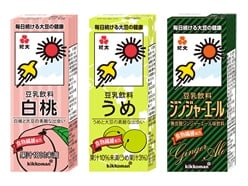 「豆乳飲料 白桃」２００ｍｌ、「豆乳飲料 うめ」２００ｍｌ、「豆乳飲料 ジンジャーエール」２００ｍｌ