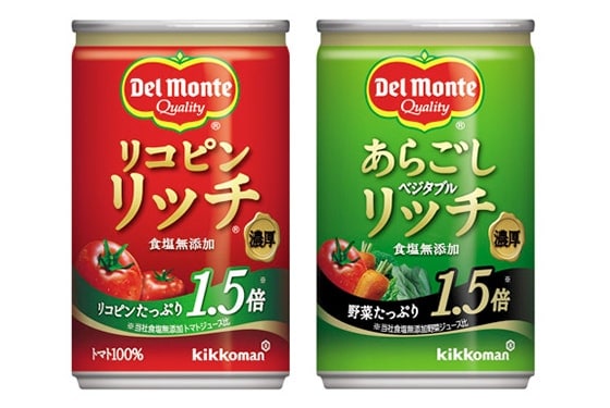 「デルモンテ リコピンリッチ（R） トマト飲料」 「デルモンテ あらごしベジタブルリッチ 野菜飲料」から、 飲みきりサイズ160g缶 新発売！